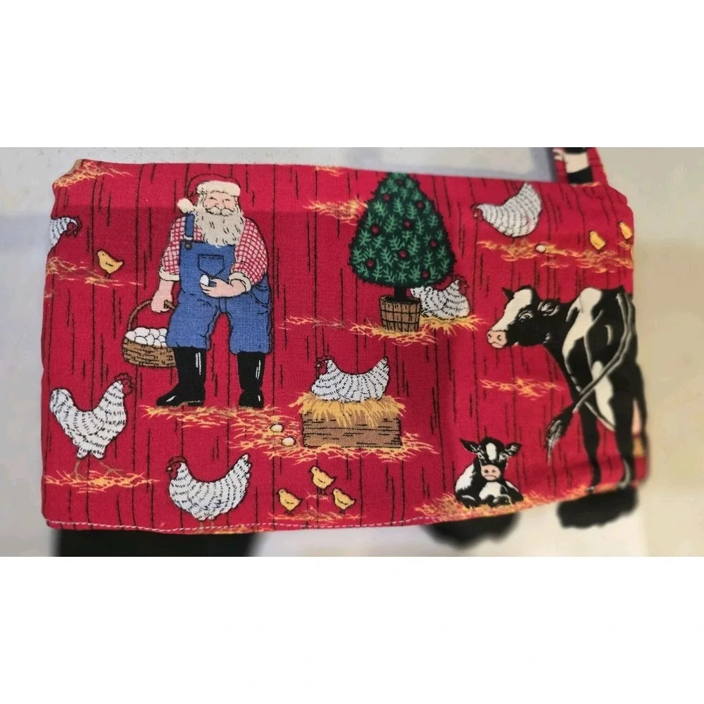 Lot Of 2 Christmas stockings black & white cow print farm Animals‎ Farmer Santa